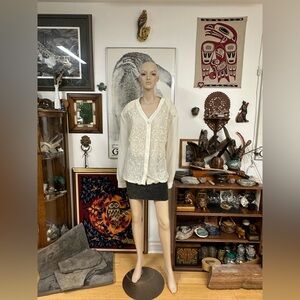 Vintage White Sheer Lace  Overlay  Blouse
